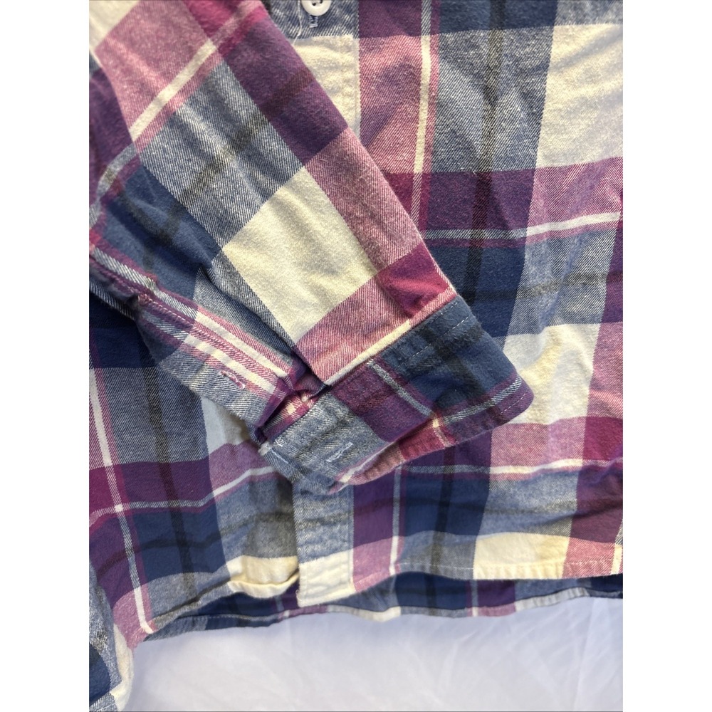 Quiksilver Mens Large Plaid Flannel Shirt Burgundy Navy Cream Long Sleeve - Picture 2 of 5